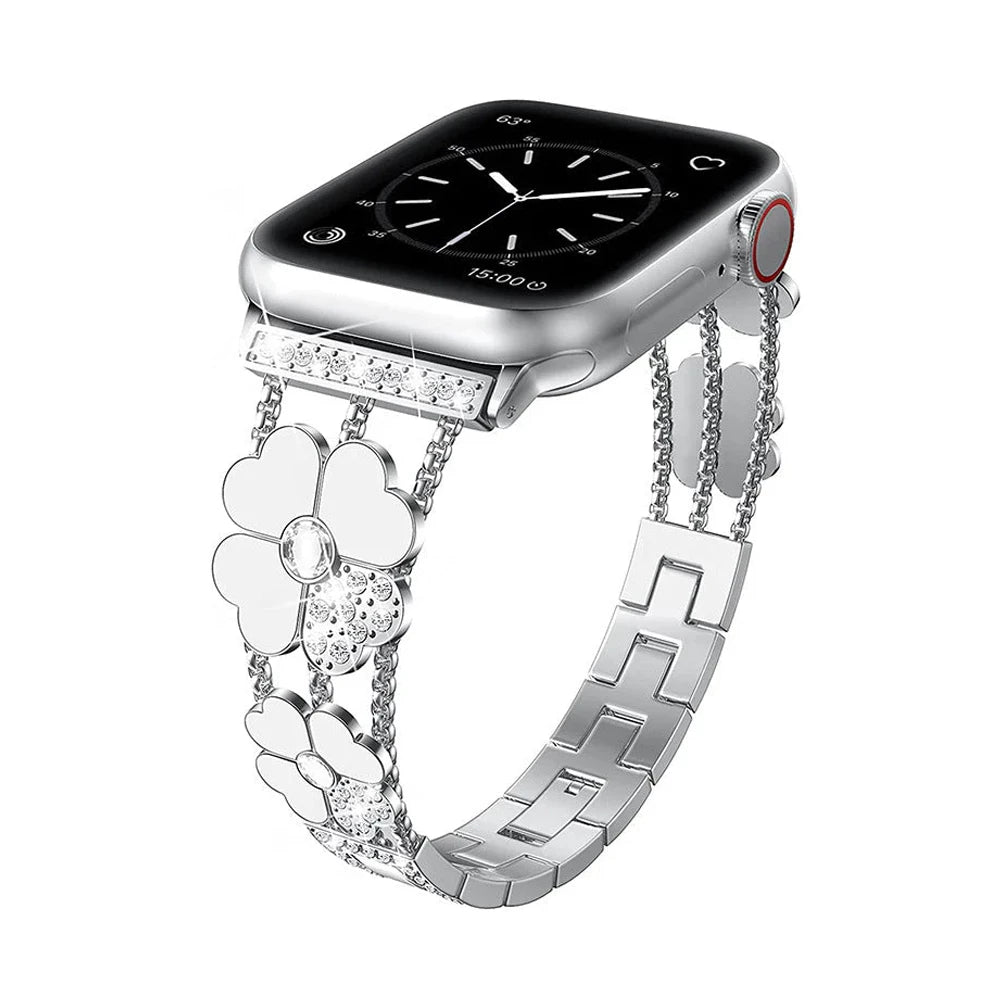 Bracelet Apple Watch en strass trèfle porte-bonheur pour femmes