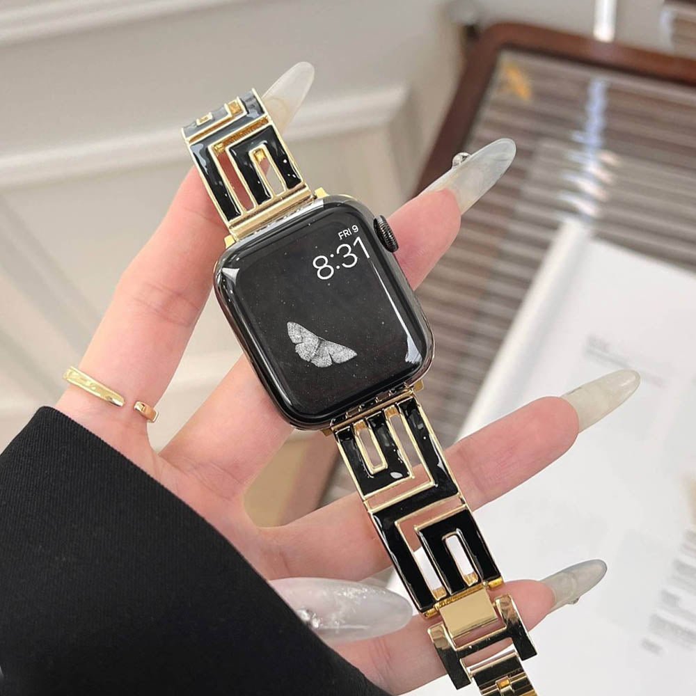 Pulseira de Aço Inoxidável com Elos Quadrados para Apple Watch Feminina