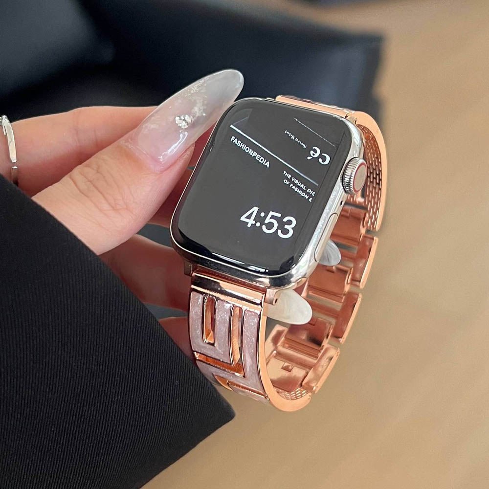 Pulseira de Aço Inoxidável com Elos Quadrados para Apple Watch Feminina